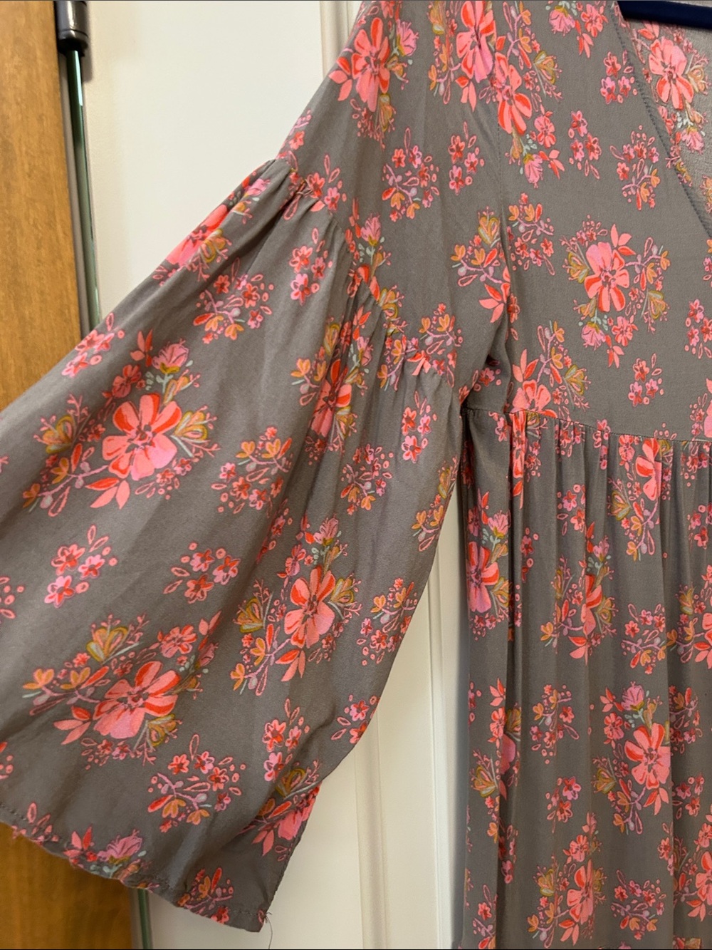 NATURAL LIFE Charlotte Gray Maxi Dress with Pink Floral Print Bell Sleeve - Picture 4 of 10